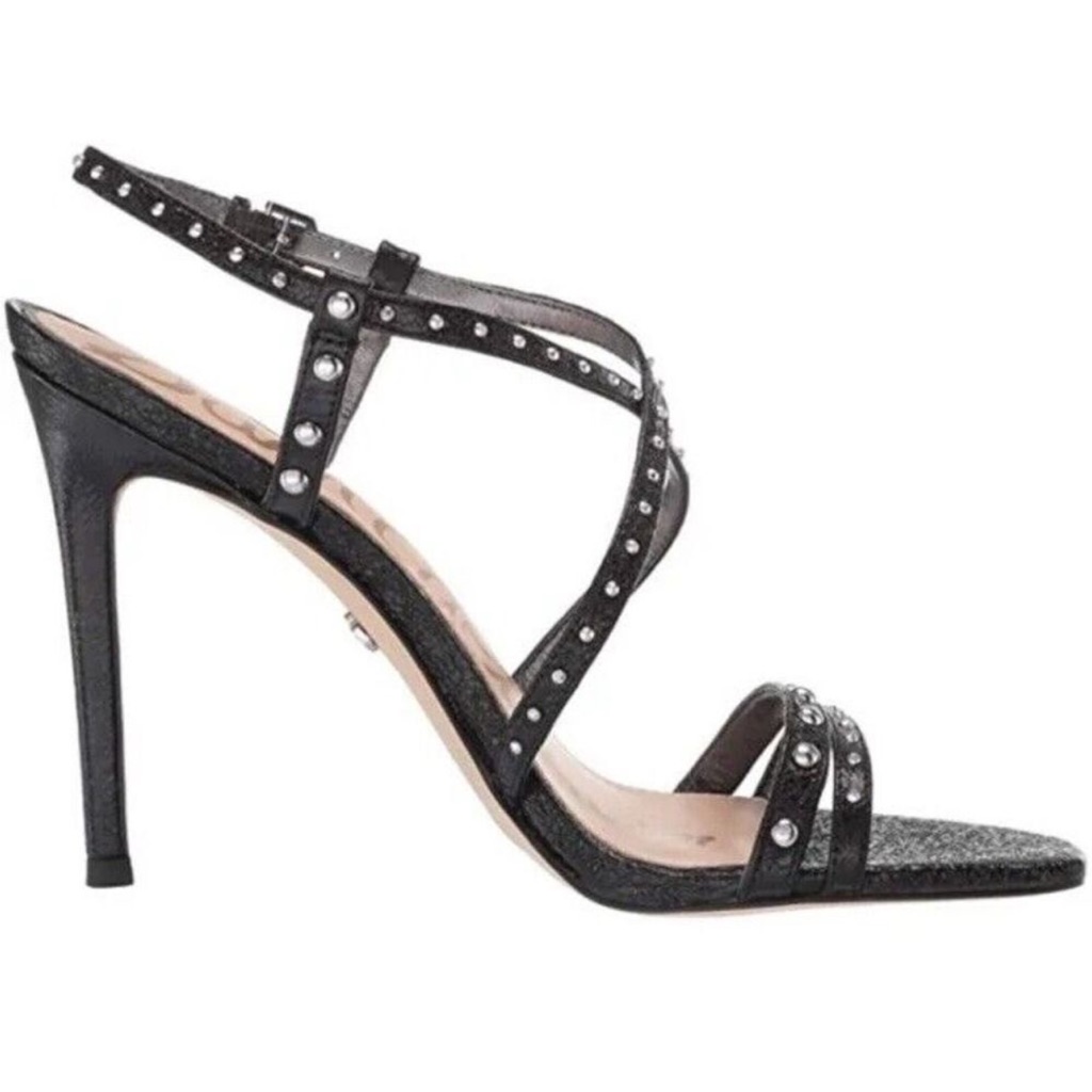 Sam Edelman Black Studded Leather Lennox Heels Stiletto Sandals 10.5 M $155